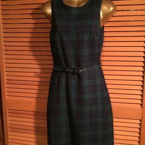 J. Crew Wool Blend Sheath Dress in Black Watch Plaid Women's Size 00